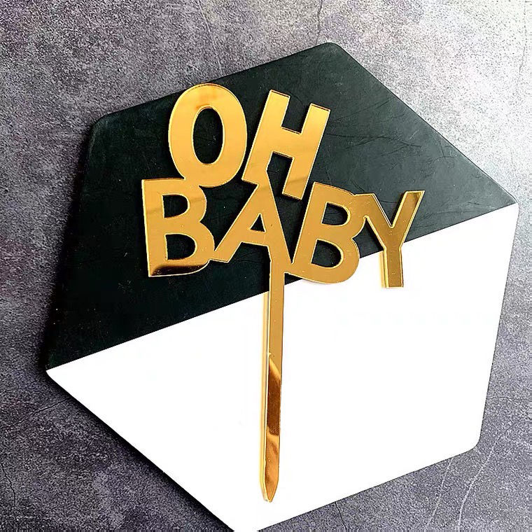縮圖：亞克力蛋糕插牌 - 情人系列 - OH BABY 金色 銀色