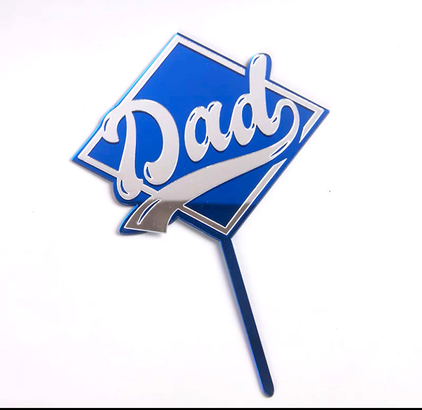 縮圖：亞克力蛋糕插牌 爸爸系列 - 細款 / 綾形彩帶 Dad 藍色