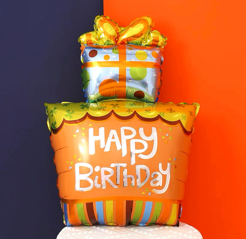 縮圖：鋁膜氣球/大款/生日 - Happy Birthday Cake 雙層禮物生日蛋糕
