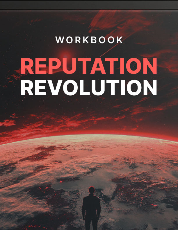 Thumbnail: Cover of "Reputation Revolution: The Success Formula" by Mark Russo, displayed on a digital tablet. The bold design features a silhouette of a victorious figure standing atop a mountain against a striking red sun, symbolizing leadership, success, and digital PR strategies.