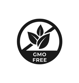 GMO FREE text with a leaf symbol in a black and white image.