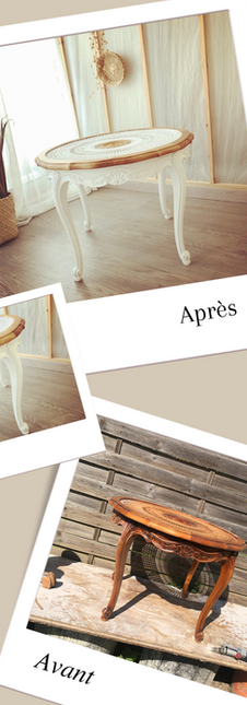 Relooking Table basse merisier avec cannage soleil