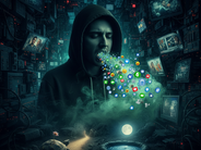 Ilustração simbólica do mundo digital mostrando uma pessoa cercada por telas e redes sociais enquanto ícones de aplicativos e mídias escapam de sua boca, representando o excesso de informação e a influência das redes sociais na vida moderna.