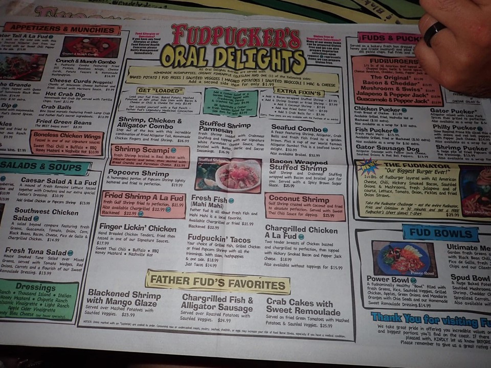 menu at fudpuckers in destin