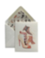 Bold, illustrated high heels in various styles create a chic and stylish note card.