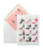 Colorful variety of illustrated high heels birthday card with matching lined envelopes.