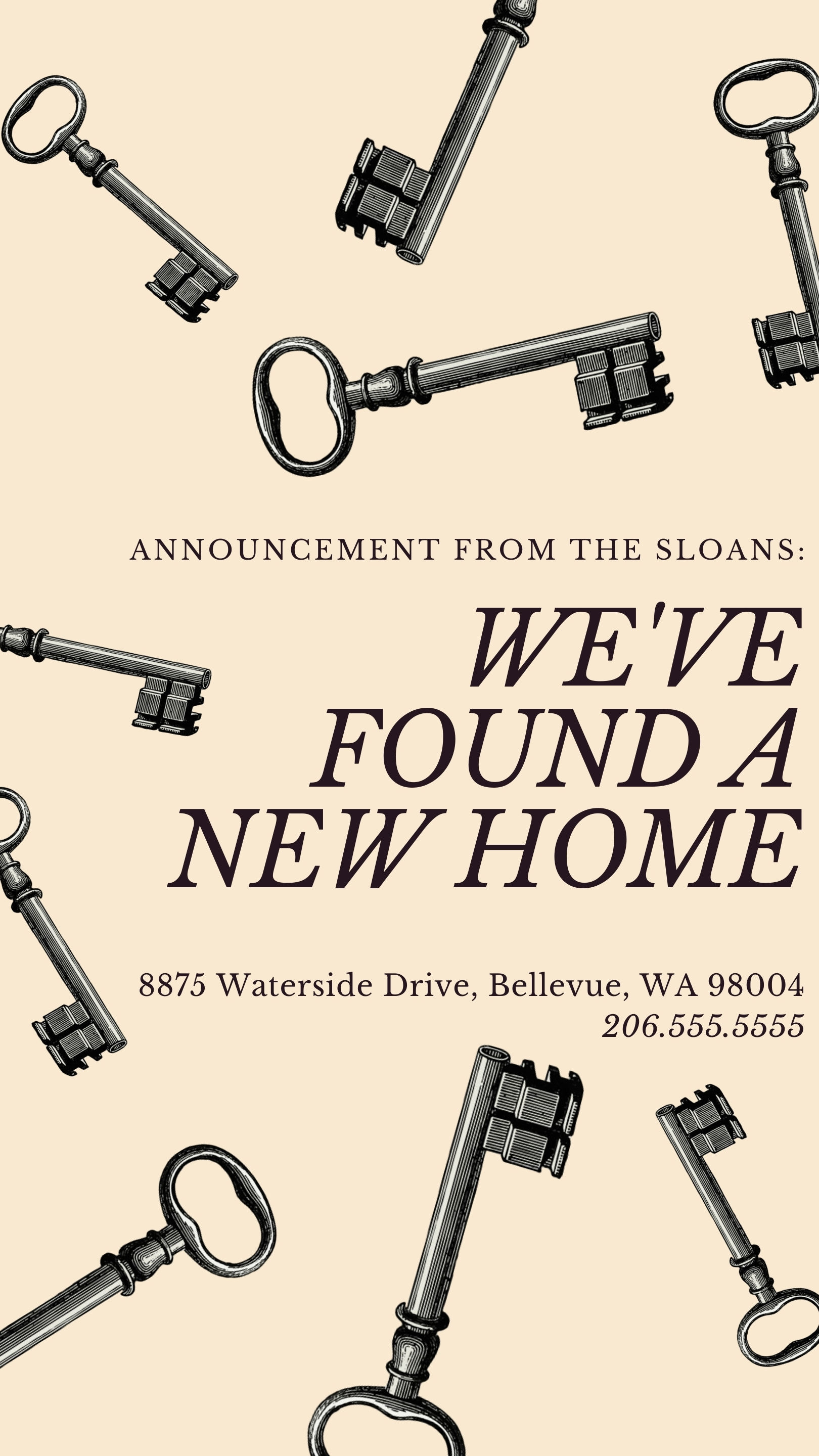 Change of address mailer with illustrated antique keys digital download