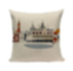 A stylish cushion cover adorned with a scenic depiction of Venice's historic landmarks and bridges