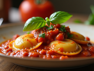 Cozy Up with Ravioli in Spicy Calabrian Chili Tomato Sauce