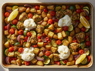 Crispy Pesto Chicken and Potato Sheet Pan with Burrata Recipe