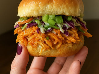 Delicious Shredded Buffalo Chicken Sliders with Colorful Rainbow Slaw