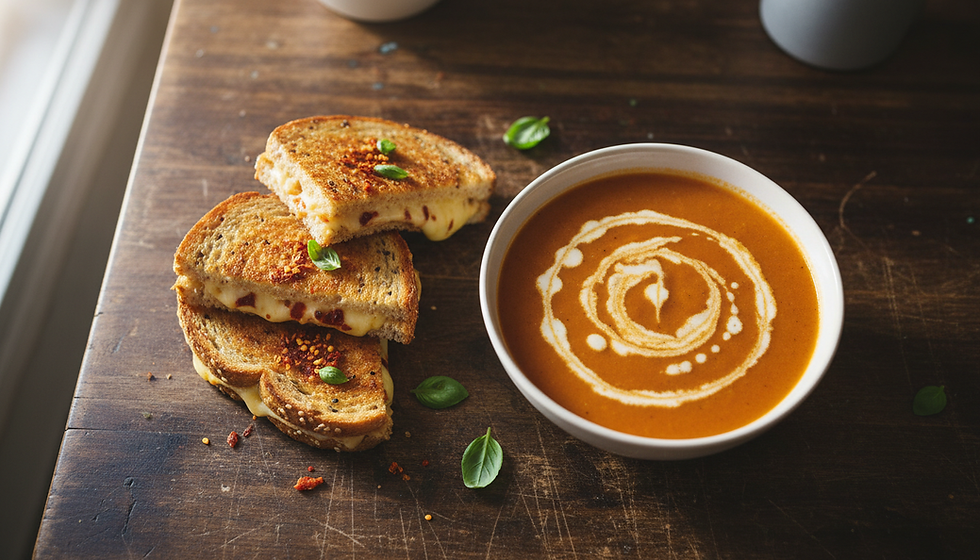 Roasted Boursin Tomato Soup with Chili Crisp Grilled Cheese Recipe