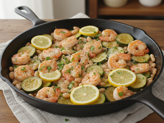 Garlic Shrimp Zucchini and White Beans with Lemon