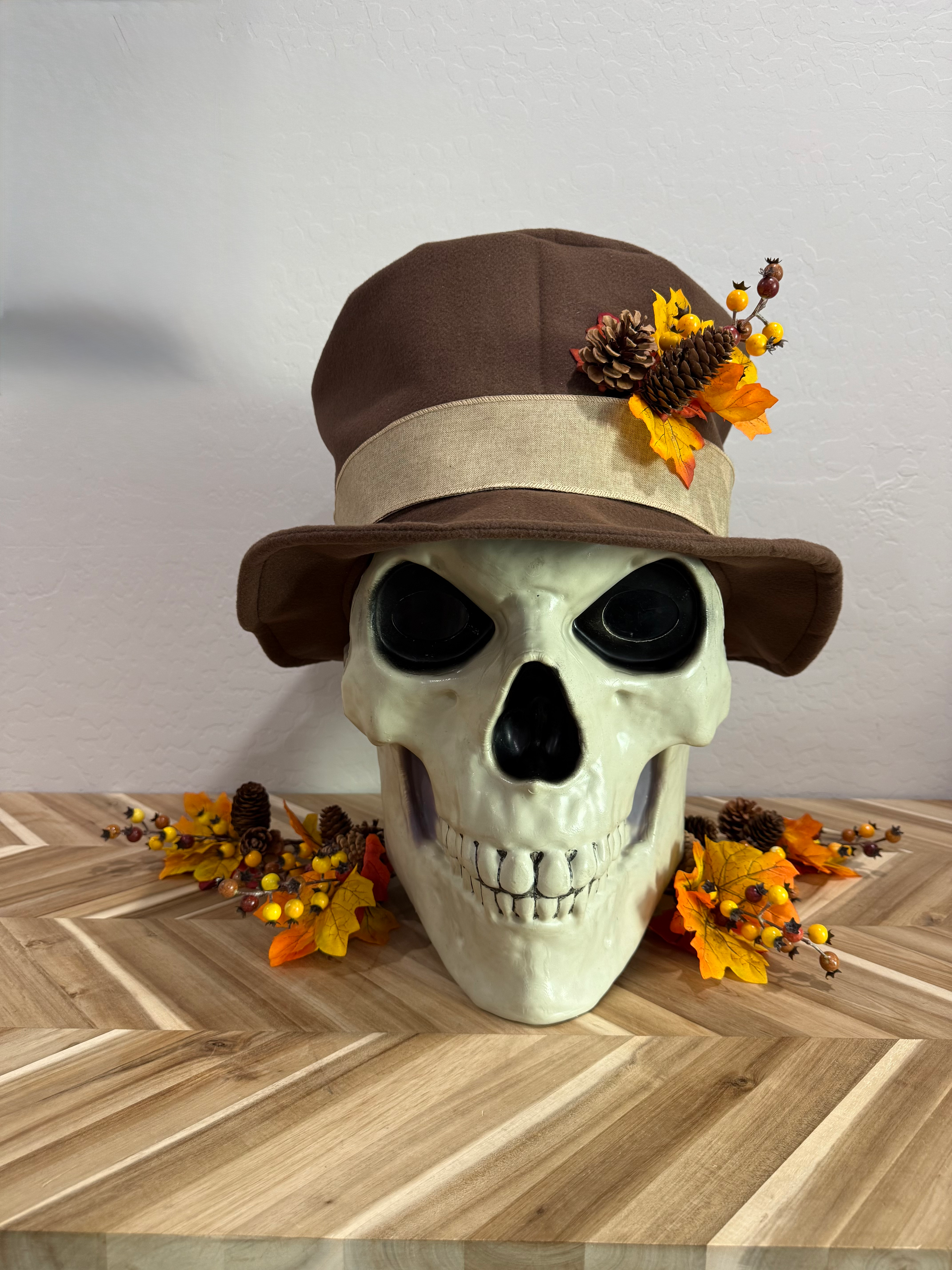 12 ft Skeleton Fall Harvest Hat w/ burlap hat band