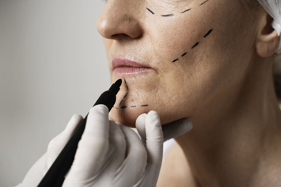 woman with marker traces face close up