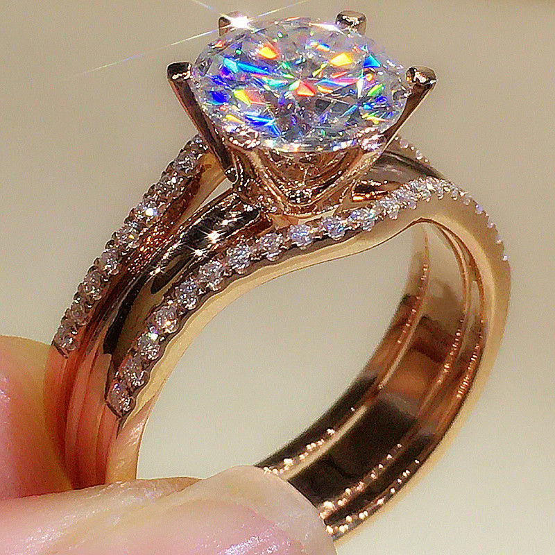 Thumbnail: Huitan Unique Rose Gold Color Rings for Women Classic 6 Claws Designed Cubic Zir