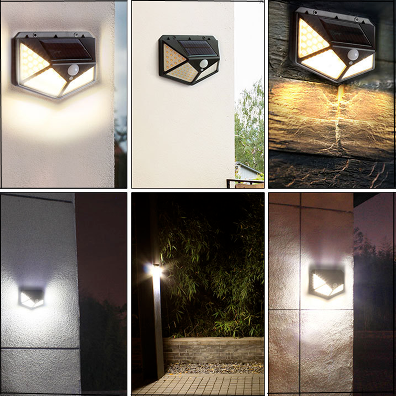 Miniatura: Arandela Solar 100 Leds com Sensor de Presença 600 Lúmens 3 Funções
