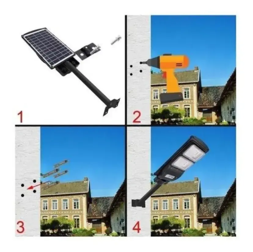 Miniatura: Suporte Braço Luminária Solar Poste Parede 45 cm Preto c/ Parafusos