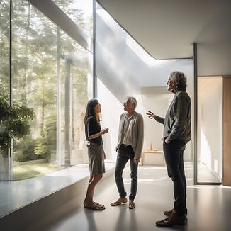 2 PEOPLE TALKING AGREEABLY ABOUT THE FLOW OF LIGHT AND SPACE INSIDE A MODERN HOUSE.jpg