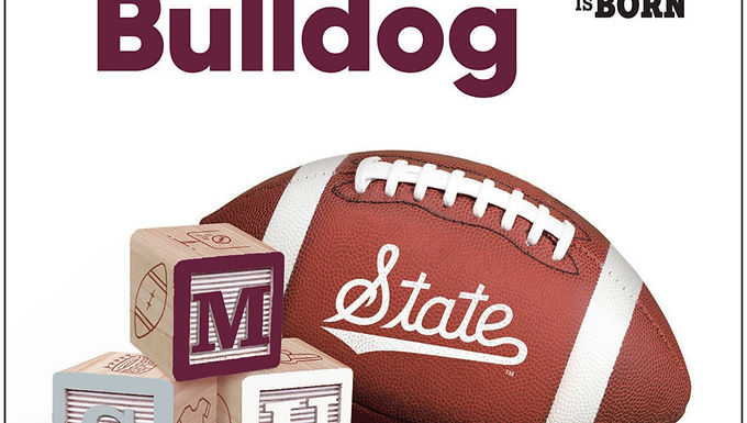 Baby Bulldog Mississippi State University football board book for babies and toddlers from A Fan Is Born.