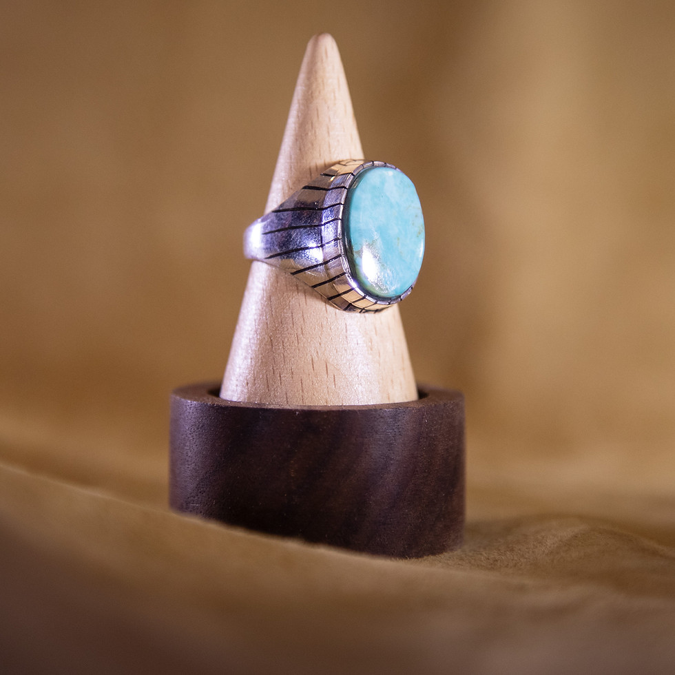 Navajo Sterling Turquoise Ring — Front/Left Side View