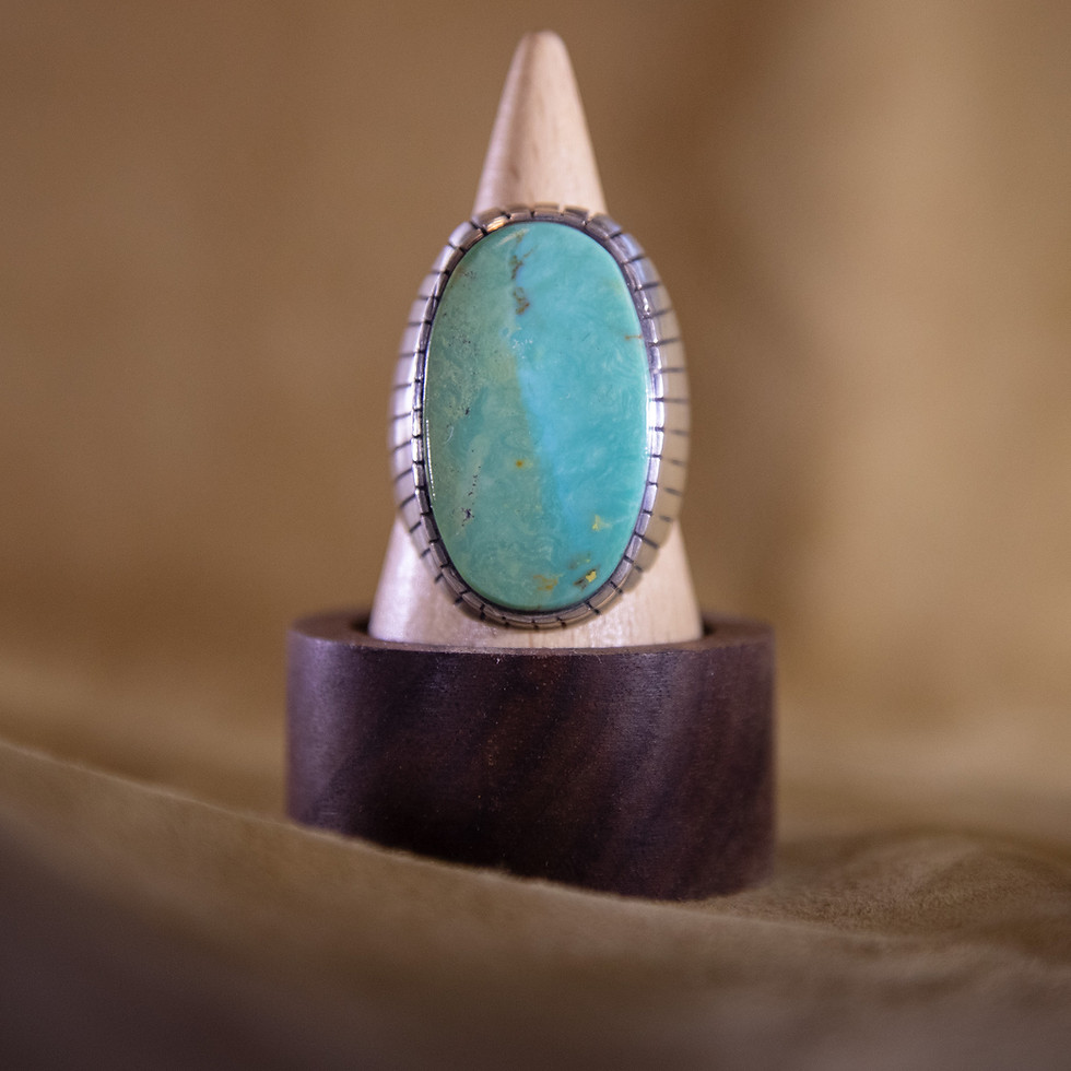 Navajo Sterling Silver Kingman Turquoise Ring — Front View
