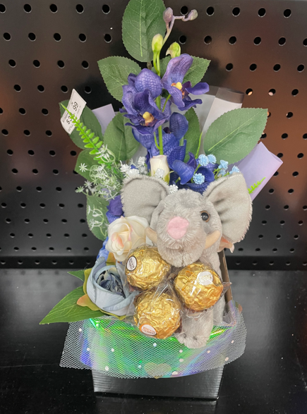 Thumbnail: Delux Plush + Silk Flower Bouquet + Chocolates in Gift Box