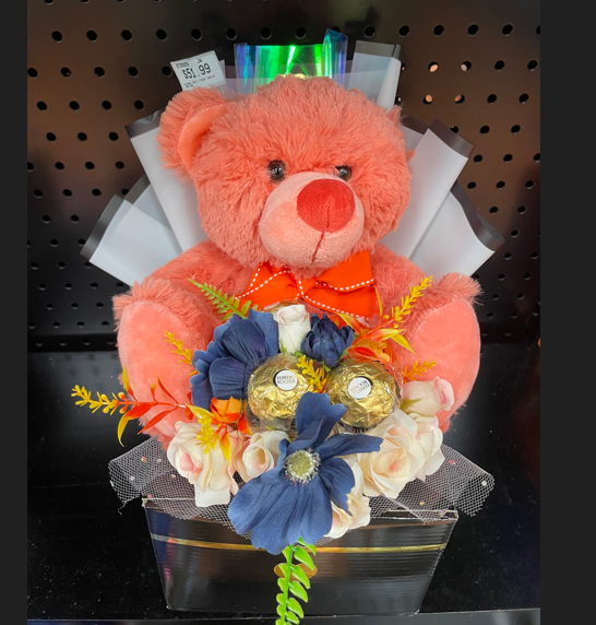 Thumbnail: Delux Plush + Silk Flower Bouquet + Chocolates in Gift Box