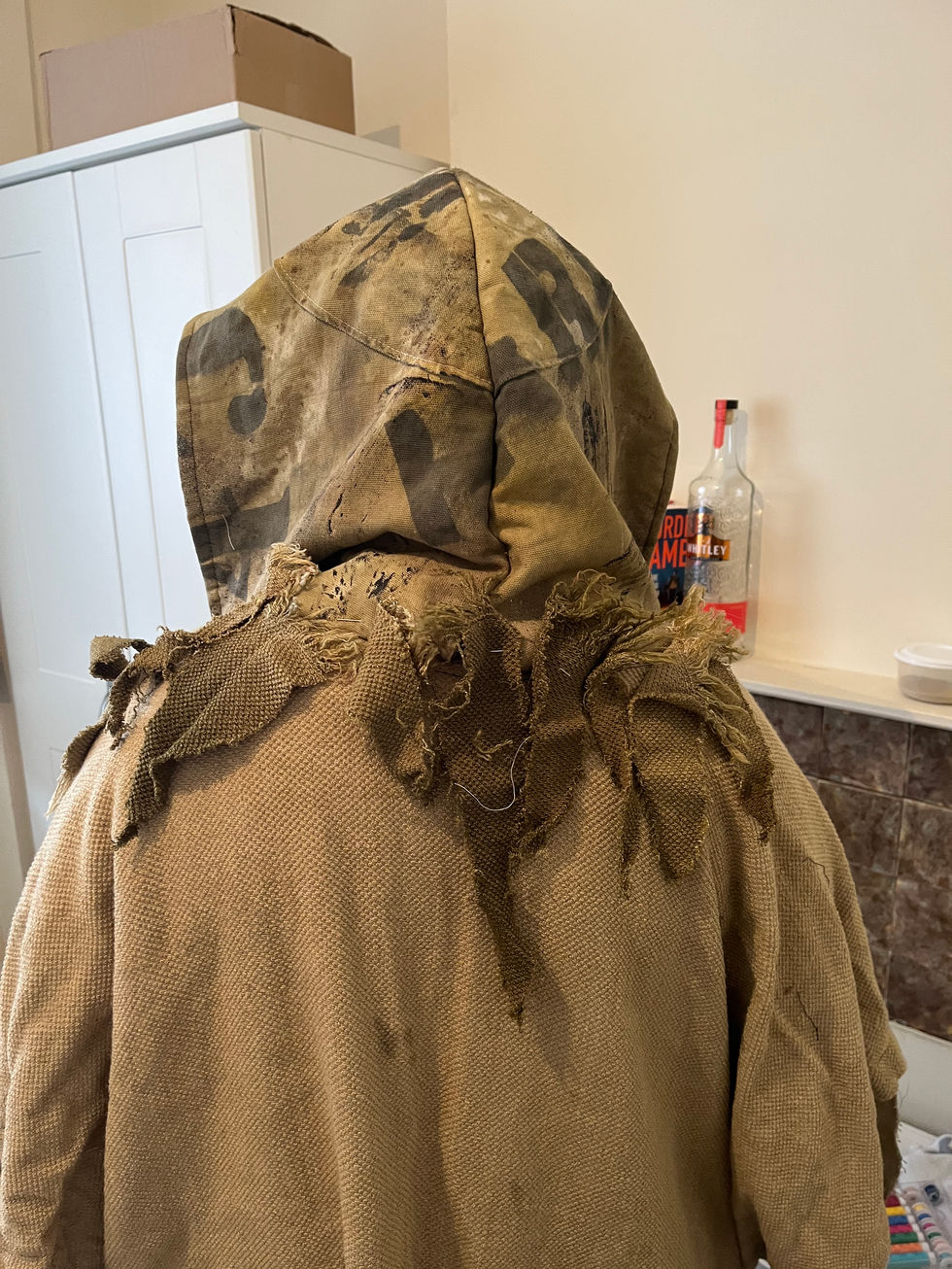 Broken down hood and main body of garment.