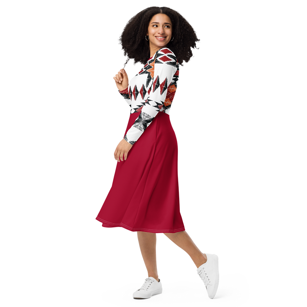 Thumbnail: All-over print long sleeve midi dress