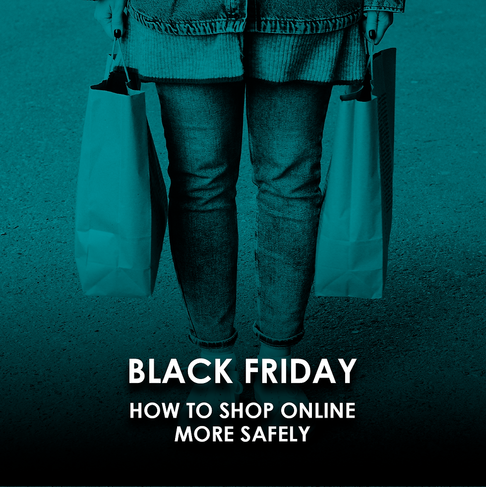 In the image we see a person holding bags and in the caption is written: Black Friday - how to shop online more safely