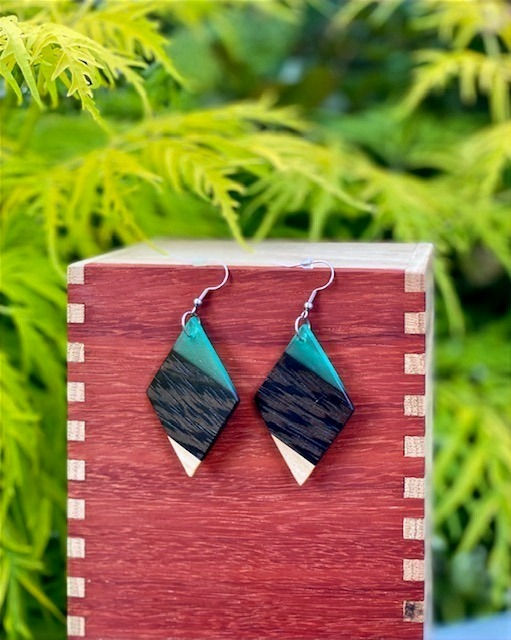 Wenge /Quilted Maple Diamond shape wood earrings