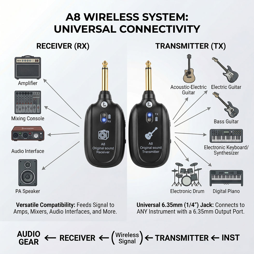 Thumbnail: Percblast - A8 Wireless Guitar System | Rechargeable Lithium Battery