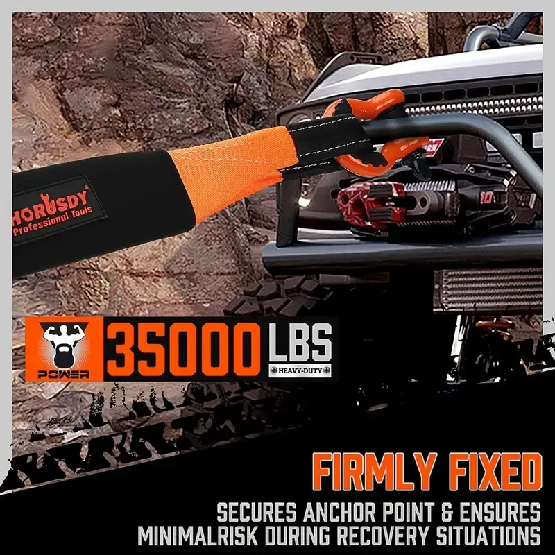 Thumbnail: HORUSDY 35,000lb (16T) Tow Strap Kit with Hooks, Shackles & Carry Bag – 7.6m