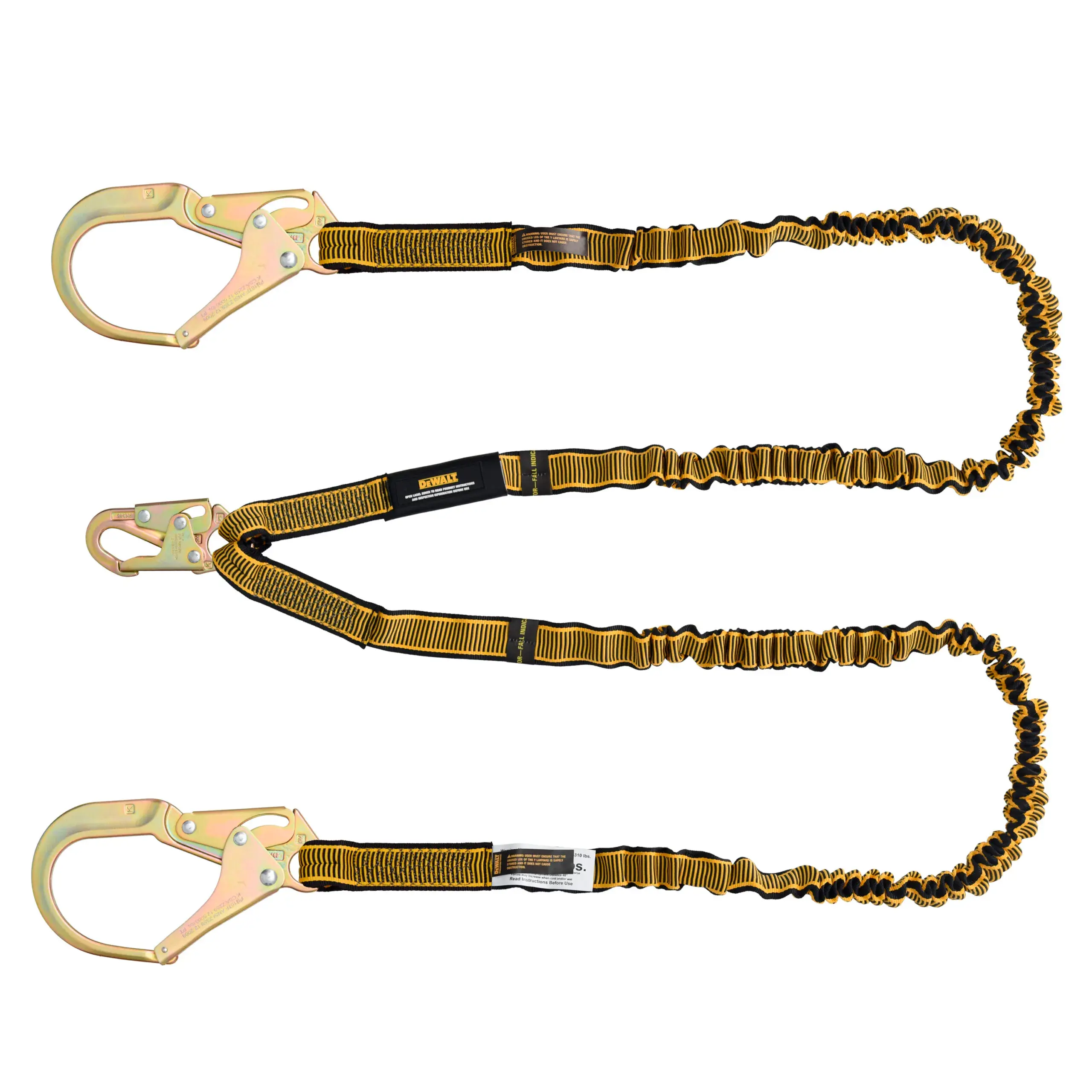 DEWALT 6 ft. (1.8 m) Lanyard, Twin, Steel Snap hooks on D-Ring End, Rebar Hooks