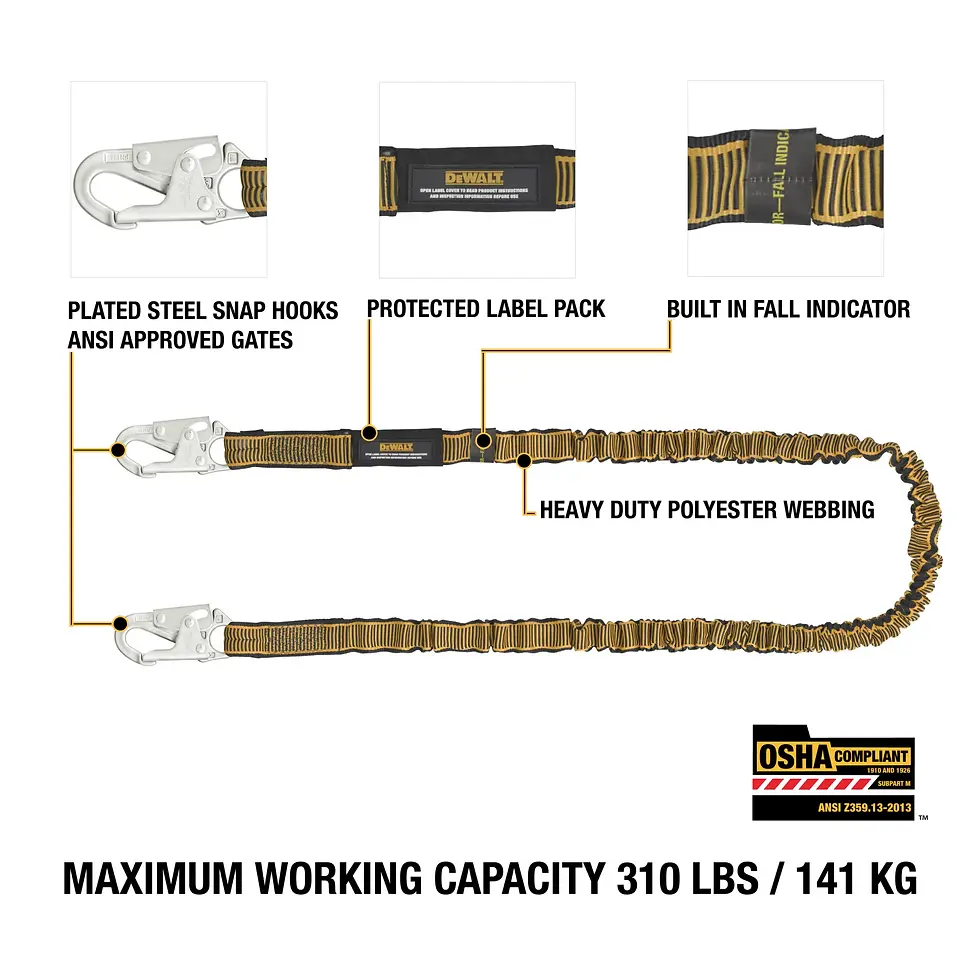 Thumbnail: DEWALT 6 ft. (1.8m) Single Leg Lanyard, Steel Snap hooks on both ends