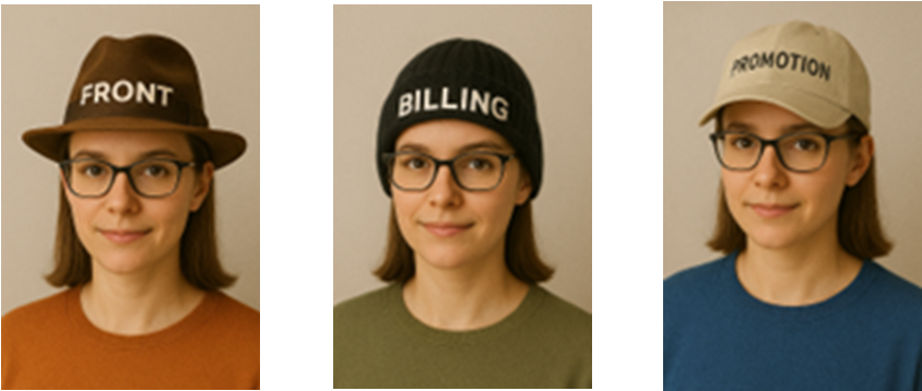 team players wearing staff hats front desk billing promotion marketing