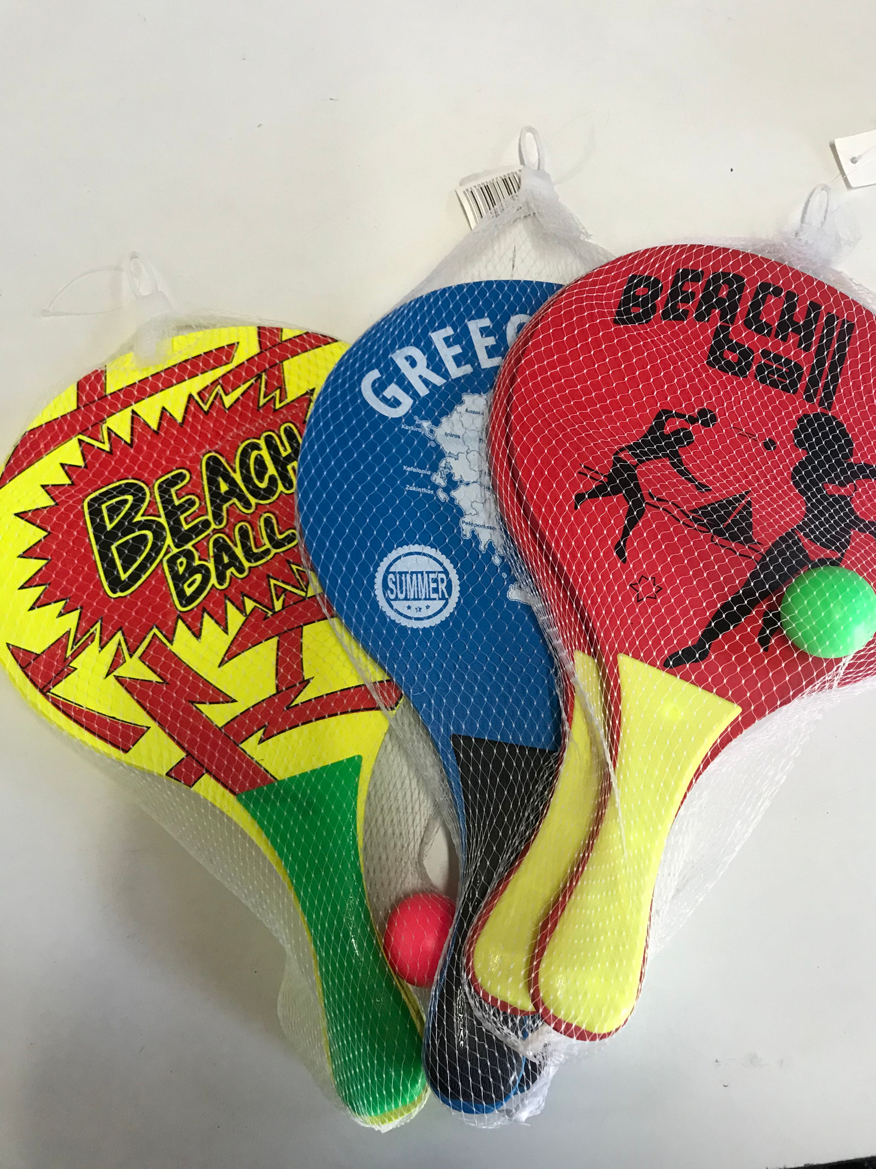 SP0036 WOODEN BEACH BATS & BALL LARGE ASST