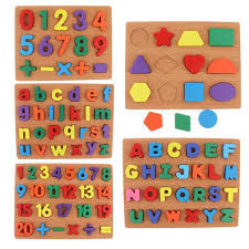 BA0215 Wooden Puzzles 4 ASST, Shapes, Numbers, Lower, Capital 30X22cm
