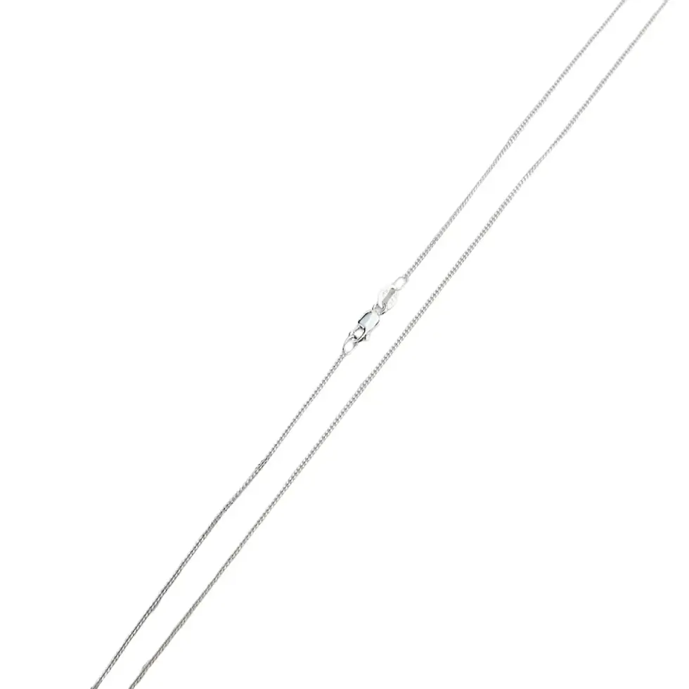 Thumbnail: 9ct white gold fine curb chain necklace displayed horizontally with polished shine