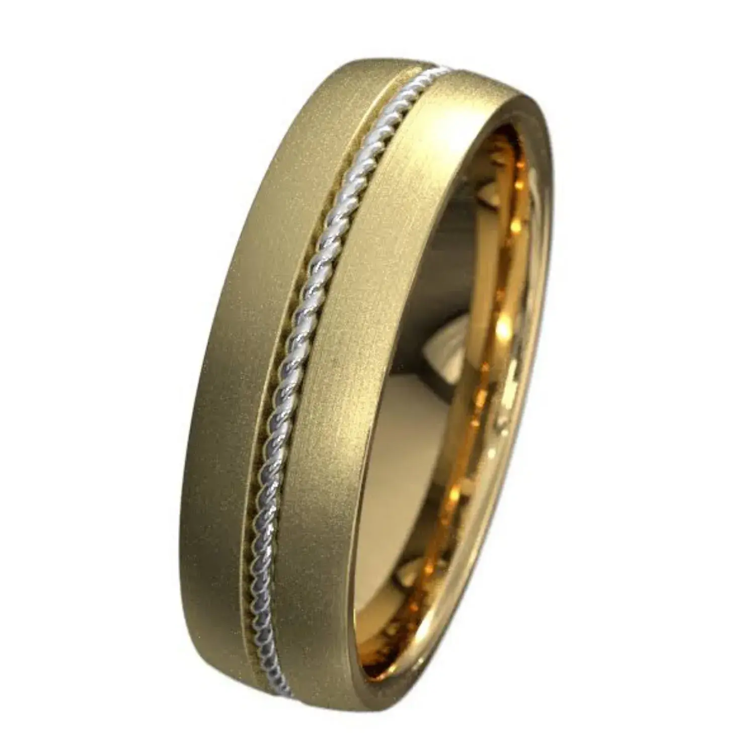 9ct yellow gold 6mm brushed ring with twisted inlay detail