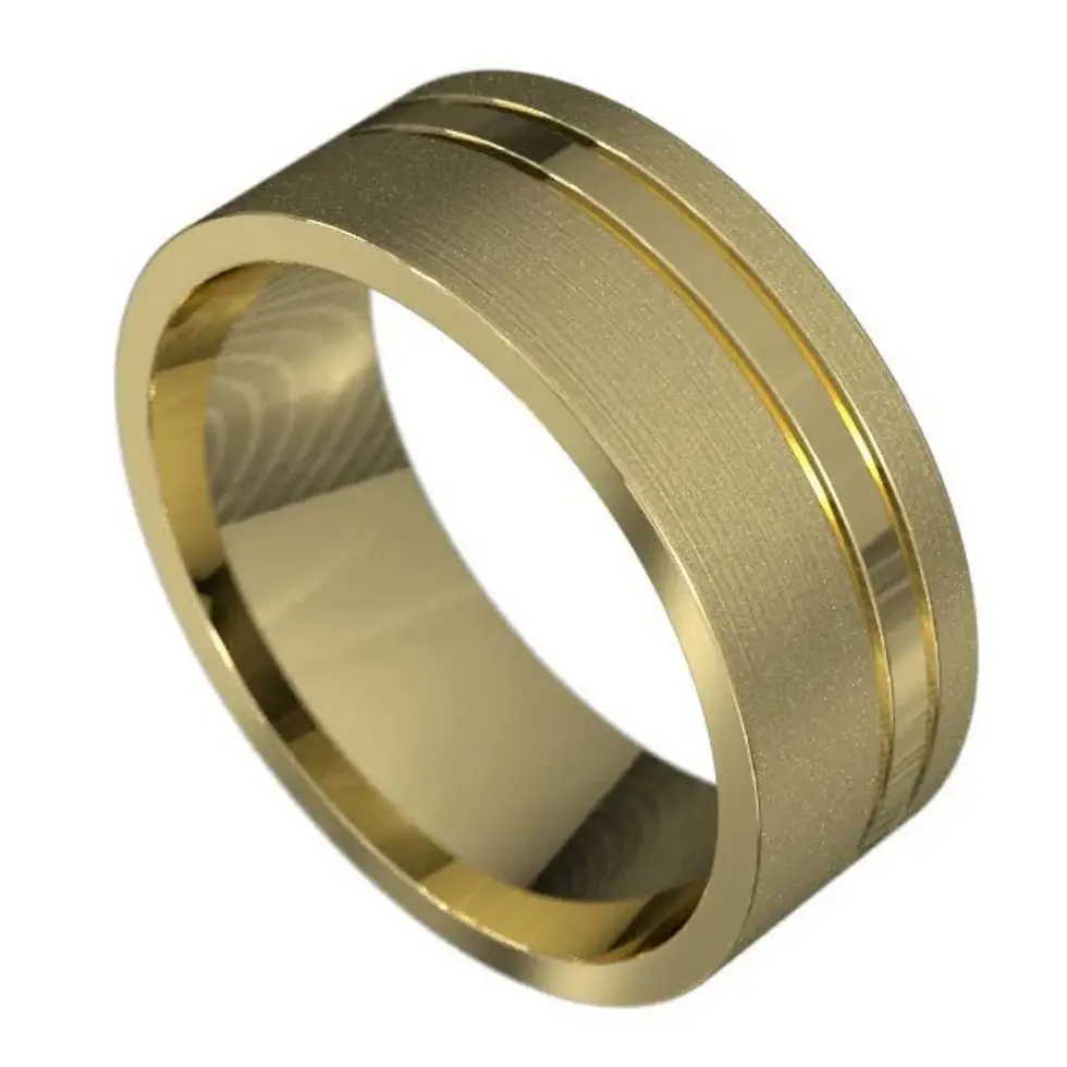 Thumbnail: Modern 8mm brushed gold band with polished groove accent