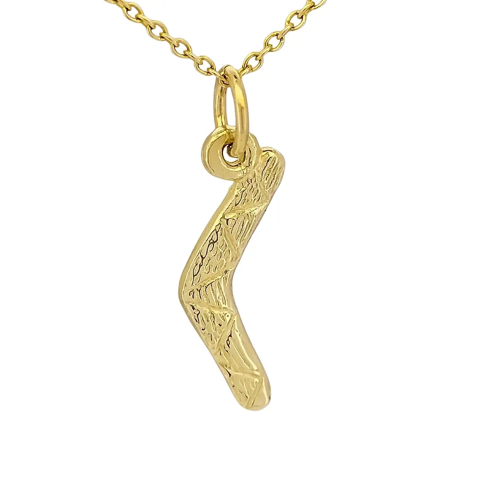 Thumbnail: Angled front of 9ct yellow gold boomerang pendant with smooth curves