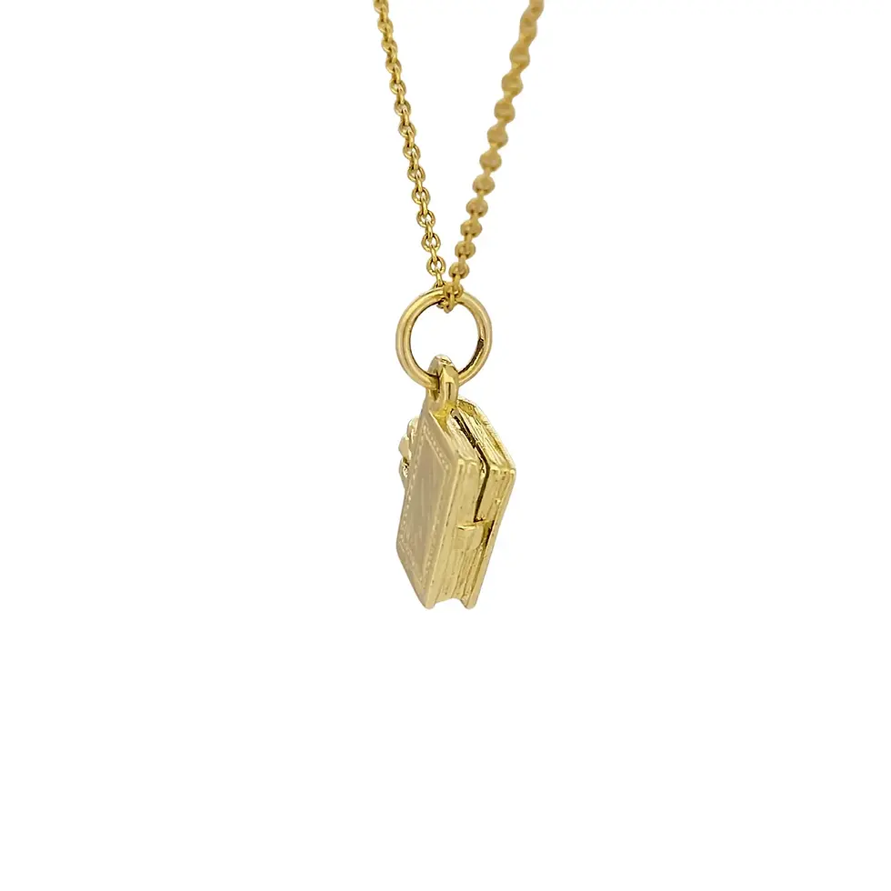 Thumbnail: Angled front of 9ct yellow gold bookworm charm with polished finish