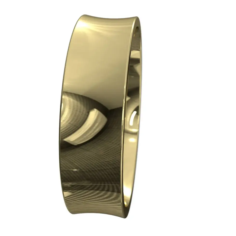 Thumbnail: Modern 9ct yellow gold concave wedding ring with high shine