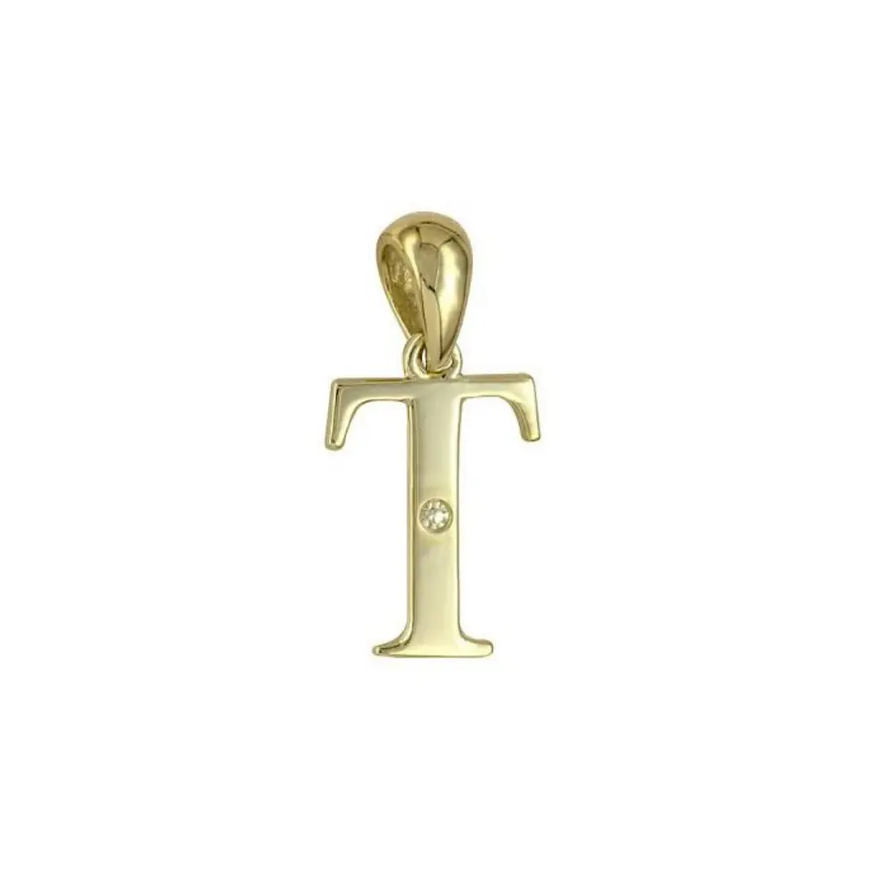 Thumbnail: 9ct yellow gold diamond pendant T initial
