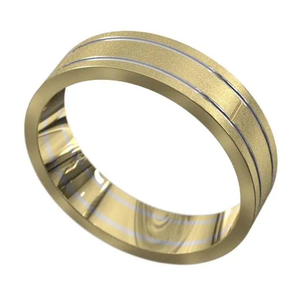 Thumbnail: Three-quarter view of gold wedding band highlighting curved edges and brushed center