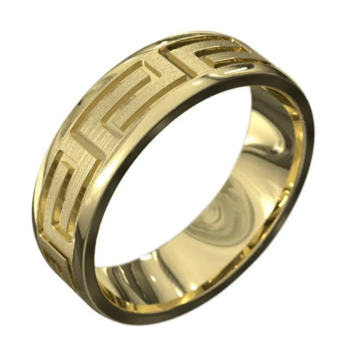 9ct yellow gold 6mm men’s ring with carved pattern design