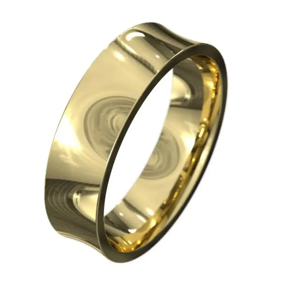 Thumbnail: Wide 6mm concave gold band with reflective polished surface