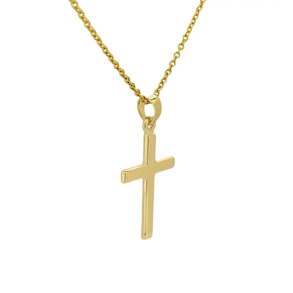 Thumbnail: Angled perspective of 9ct yellow gold cross pendant